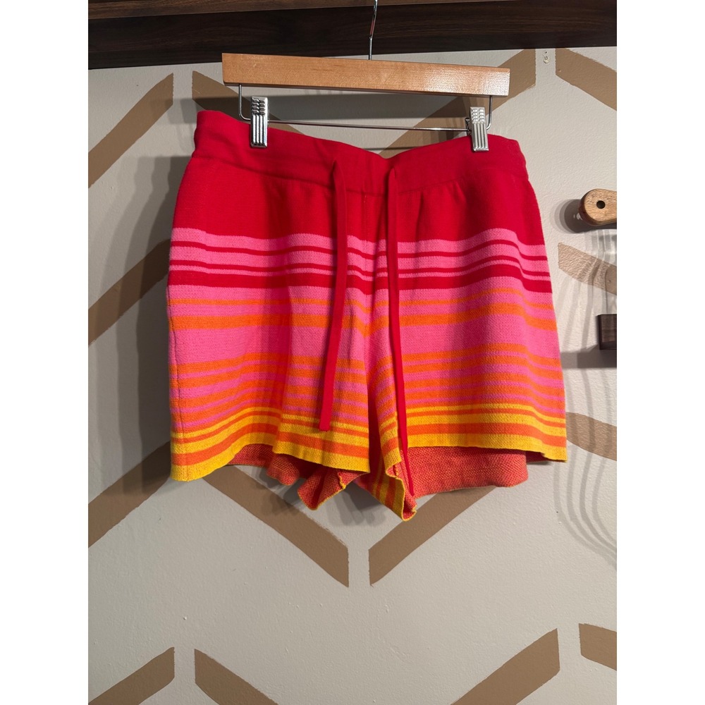 Monrow Knit Shorts Women Medium Red Pink Orange Striped Drawstring Cotton